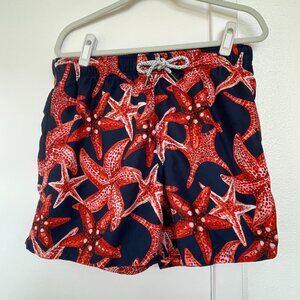 Molokai Surf Co. Starfish‎ Swim Trunks in Red and Navy, Drawstring,  Size Large